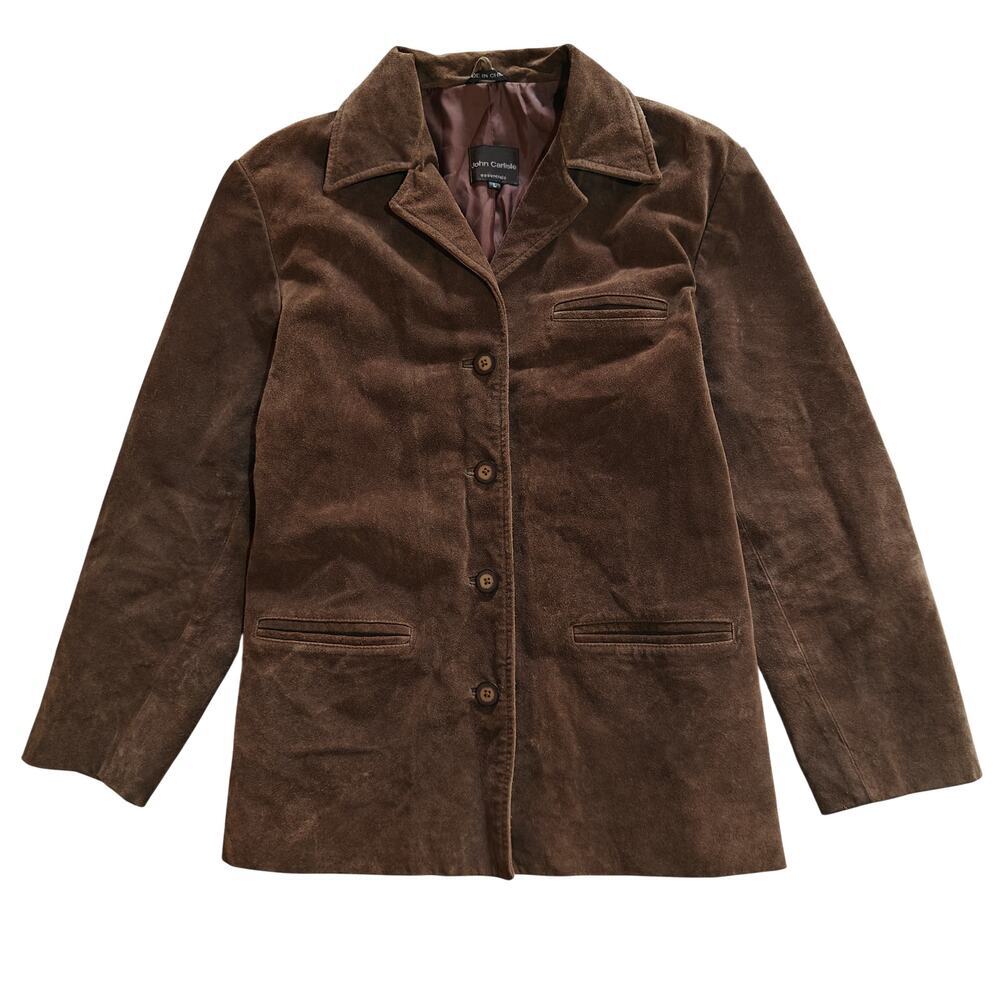 John Carlisle Brown Suede Leather Blazer Jacket Womens L